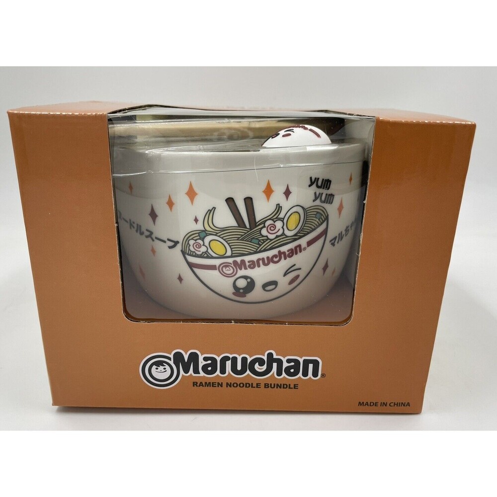 MARUCHAN Ramen Bowl Bundle W/ Spoon Chopsticks & Winky Face Chopstick Holder N01